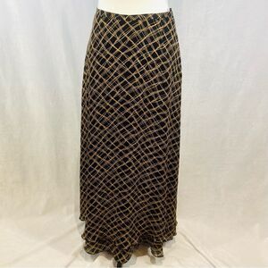 Vintage Valerie Stevens 100% silk black and mocha abstract maxi skirt size 4